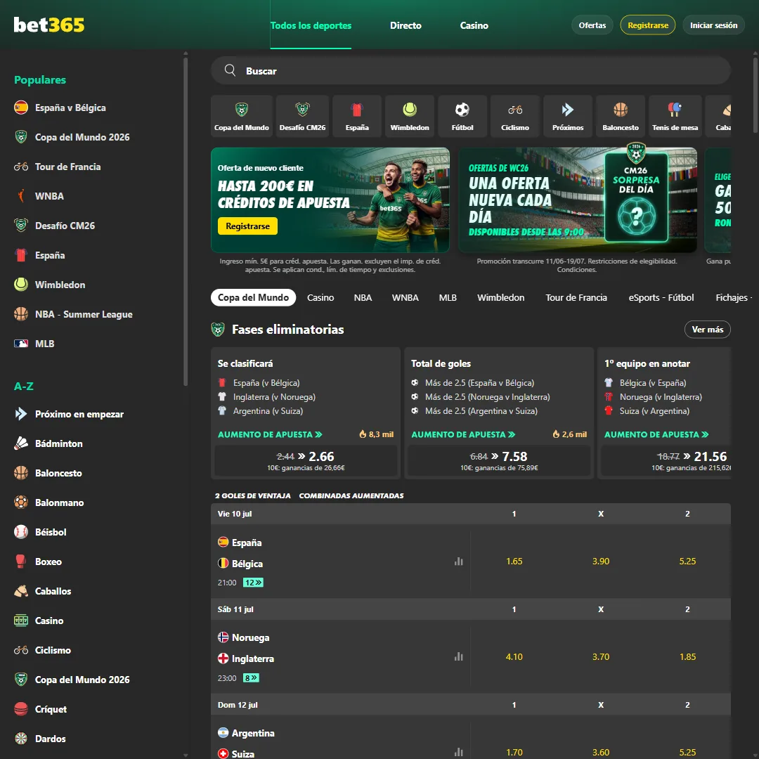 Captura de la web de Bet365