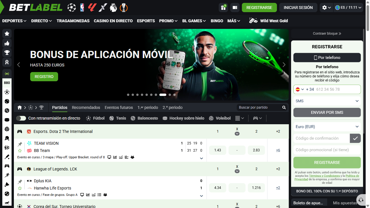 Captura 1 de la web de BetLabel en español