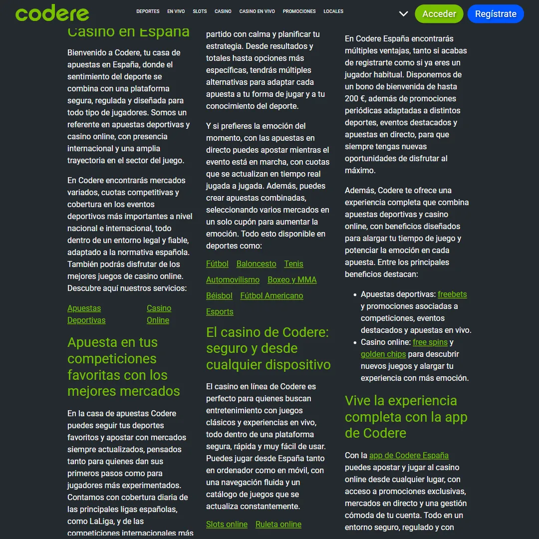 Captura de la web de Codere
