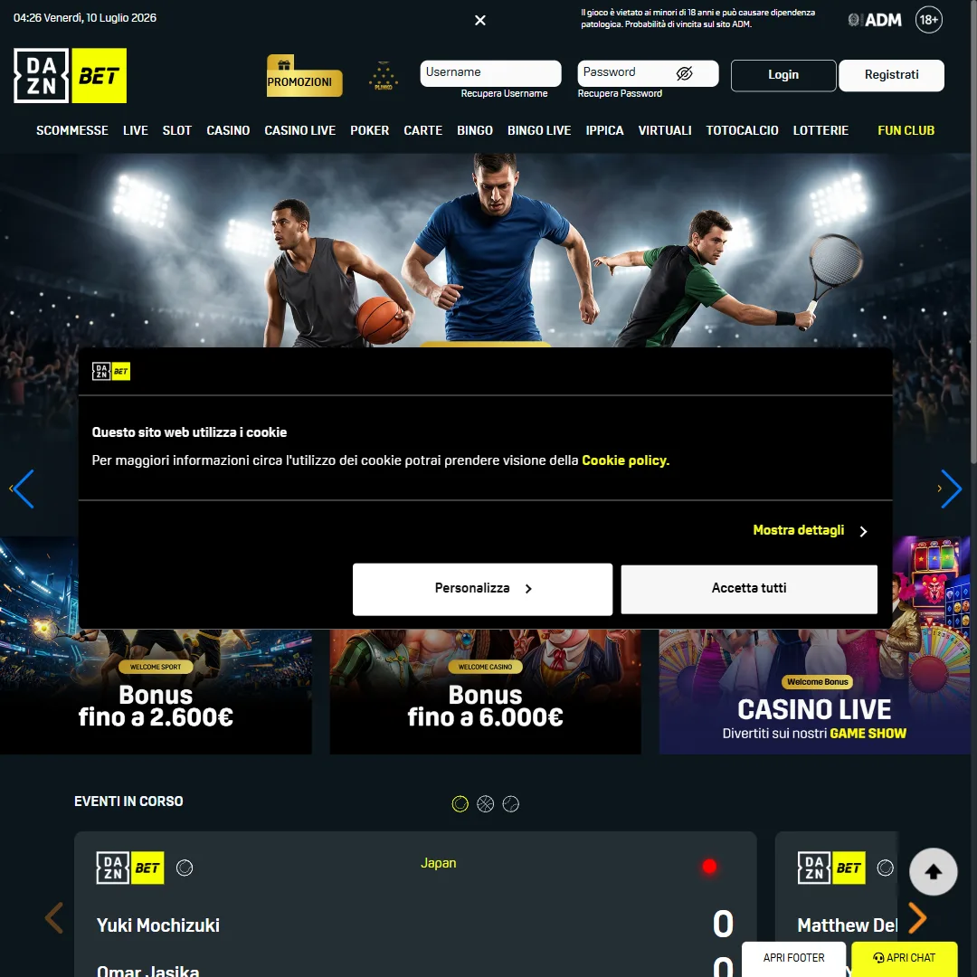 Captura de la web de DAZN Bet