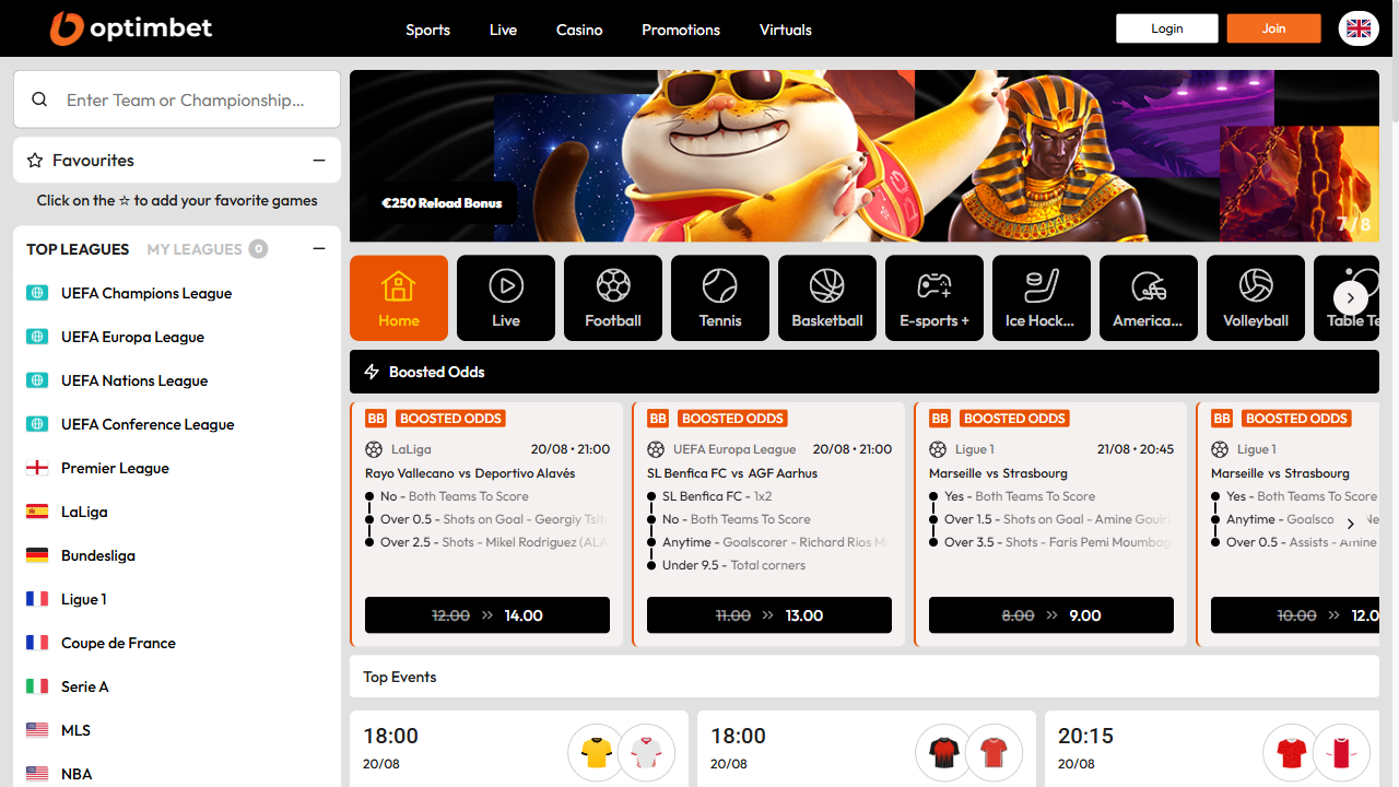 Captura 1 de la web de Optimbet en español