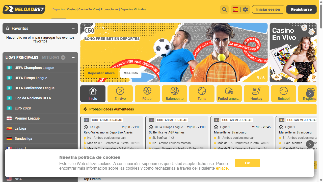 Captura 1 de la web de ReloadBet en español