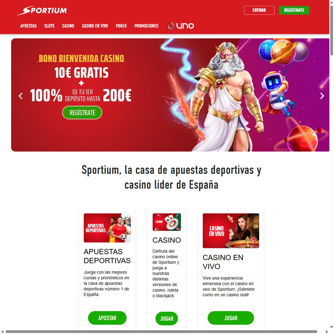 Captura de la web de Sportium